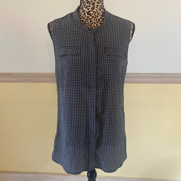 J. McLaughlin Women's Button Down Black White Chain Print‎ Sleeveless Blouse L6 - Picture 1 of 5
